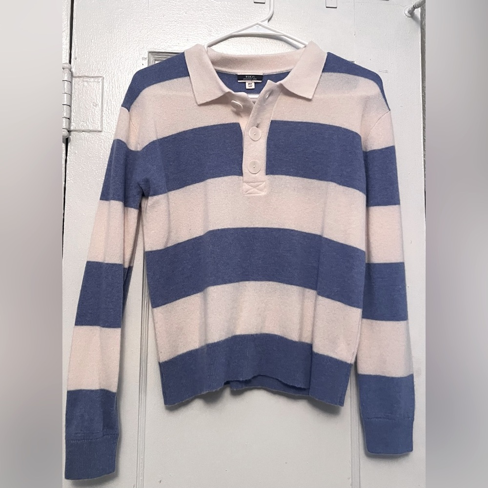 J CREW 100% Cashmere Sweater Collared Rugby Strip